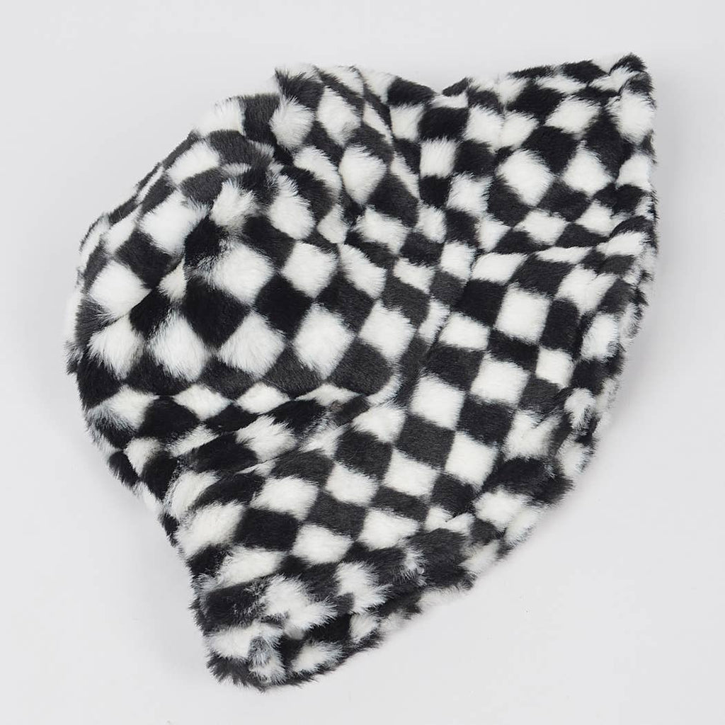 Cozy Check Faux Fur Bucket Hat