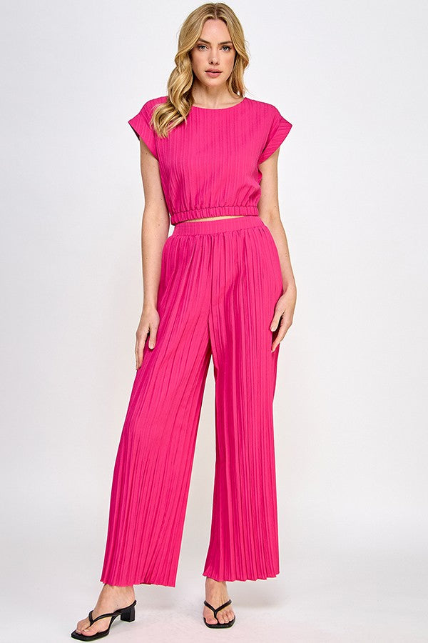 Pleated in Pink Pant Set