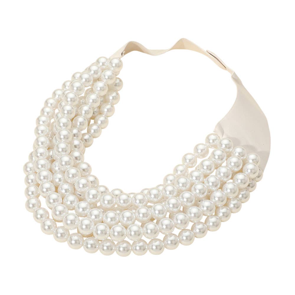 Multi Layered Pearl Beaded Magnetic Necklace: White