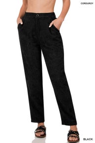 Wales High Rise Corduroy Pants with Pockets - Black