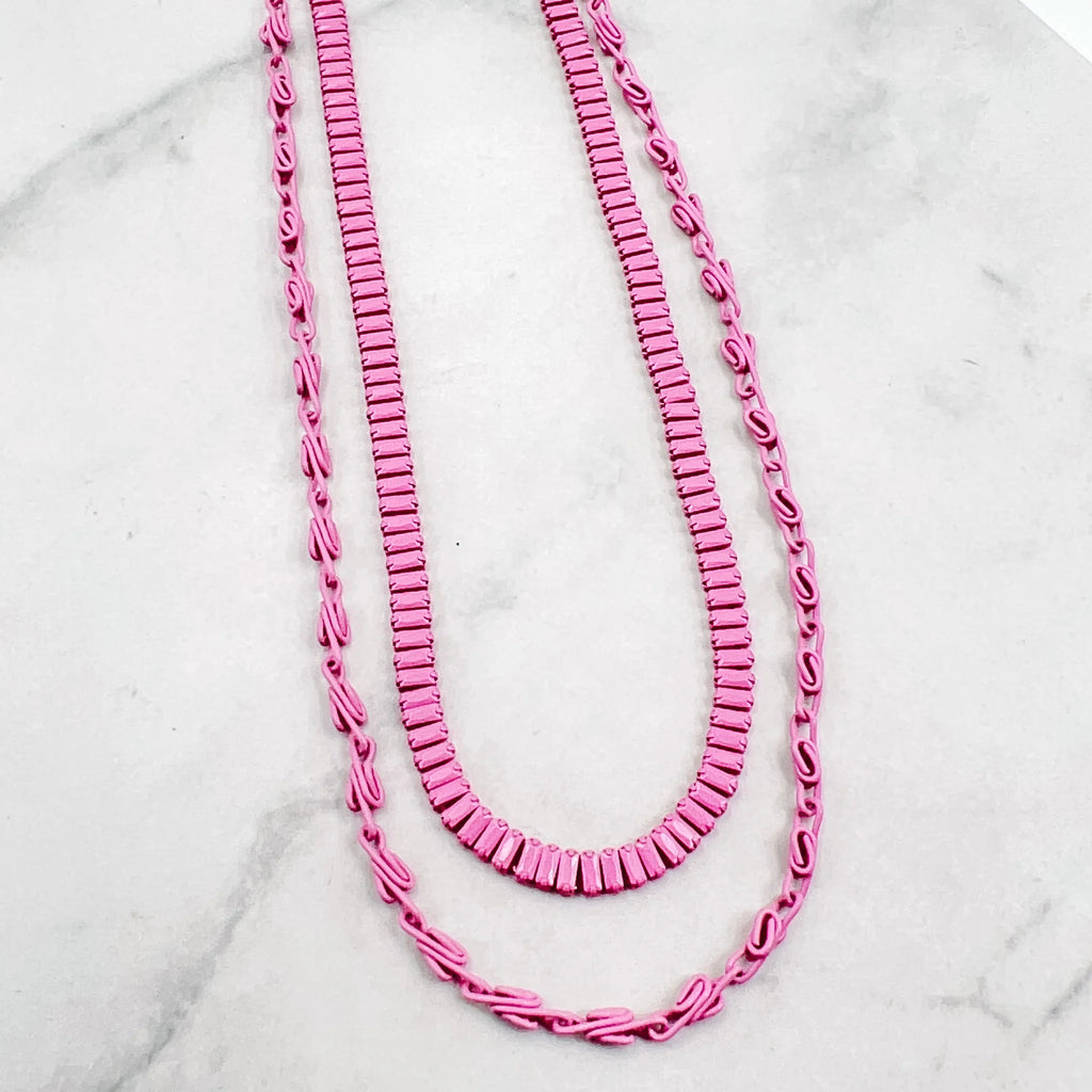 Double Layer Hot Pink Chained Necklace