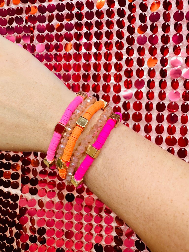 Pink & Orange Beaded Stretch Bracelet
