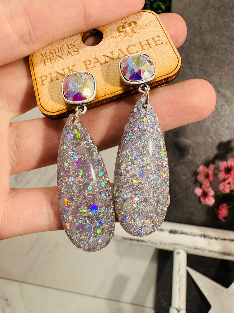 Silver Static Glitter Earrings