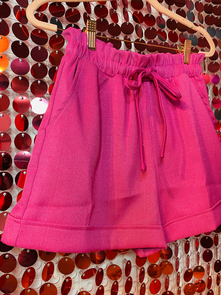 Pink - Drawstring Ruffle Wist Shorts