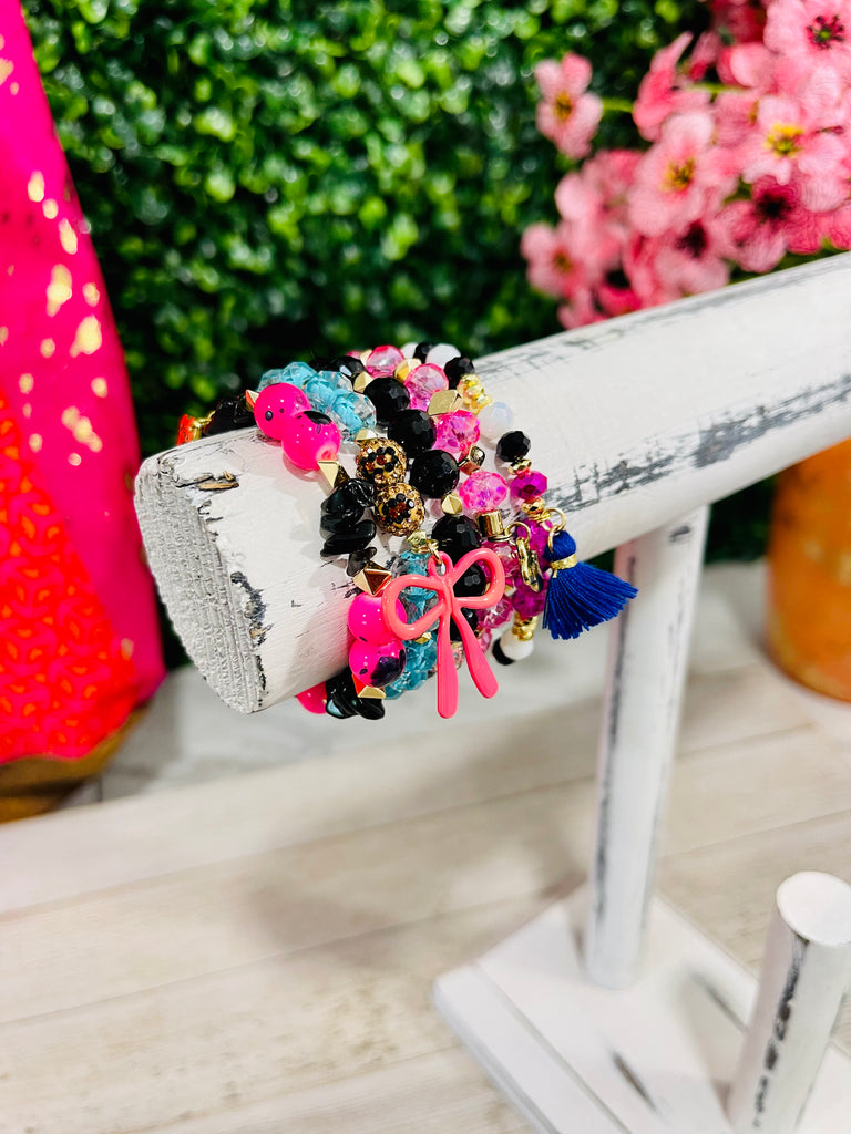 Black & Pink Bow Erimish Bracelet Set