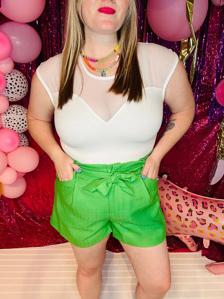 Belted Kelly Green High Wasted Shorts
