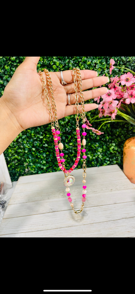 Pink Beaded Double Layered Necklace