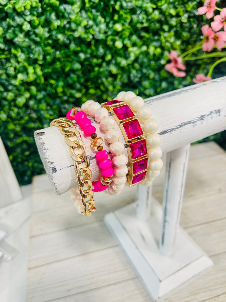 Pearlescent & Pink Squared Bracelet Set