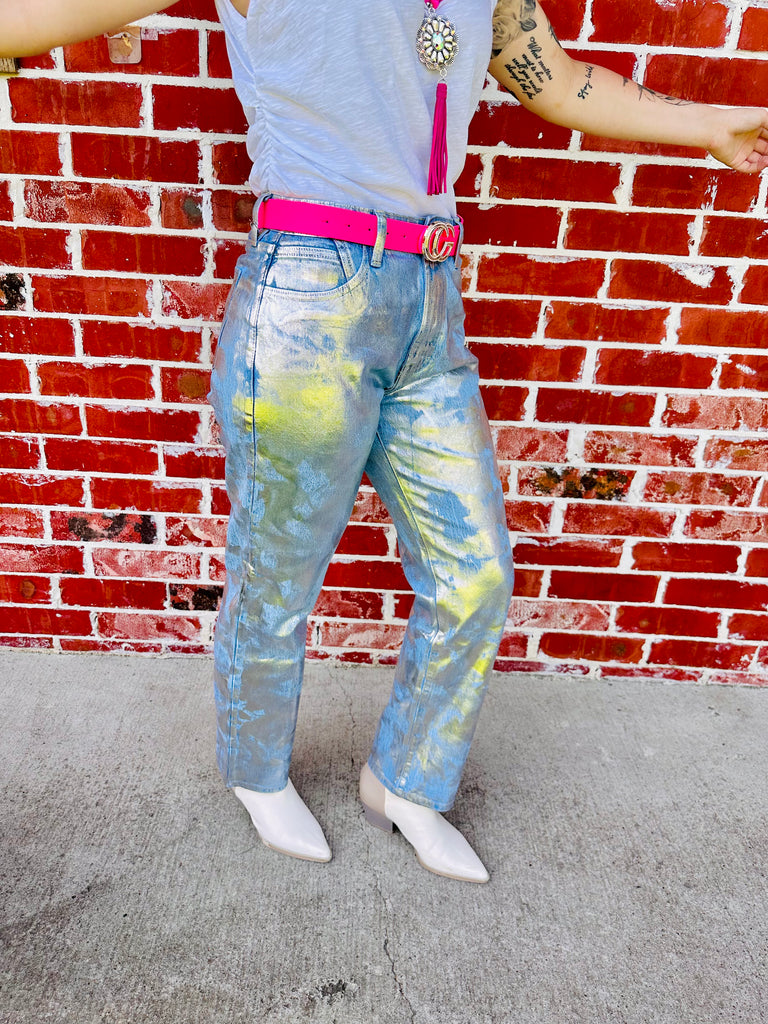 Denim Foil High Rise Straight Jeans - Kancan