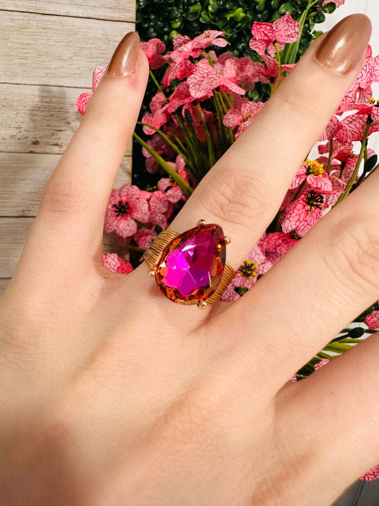 Golden Rose Adjustable Crystal Ring