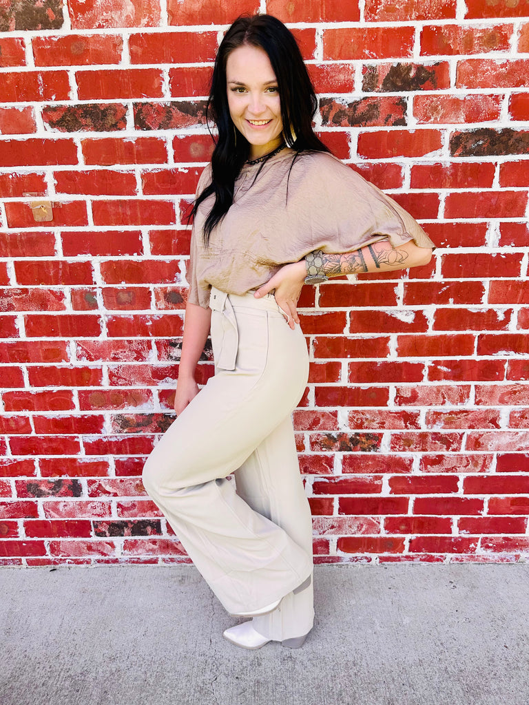 Taupe High Waisted Wide Leg Pants