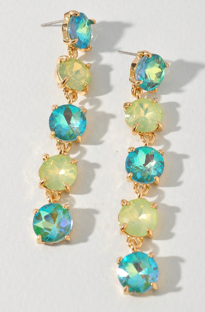 Mint Round Crystal Dangel Earrings