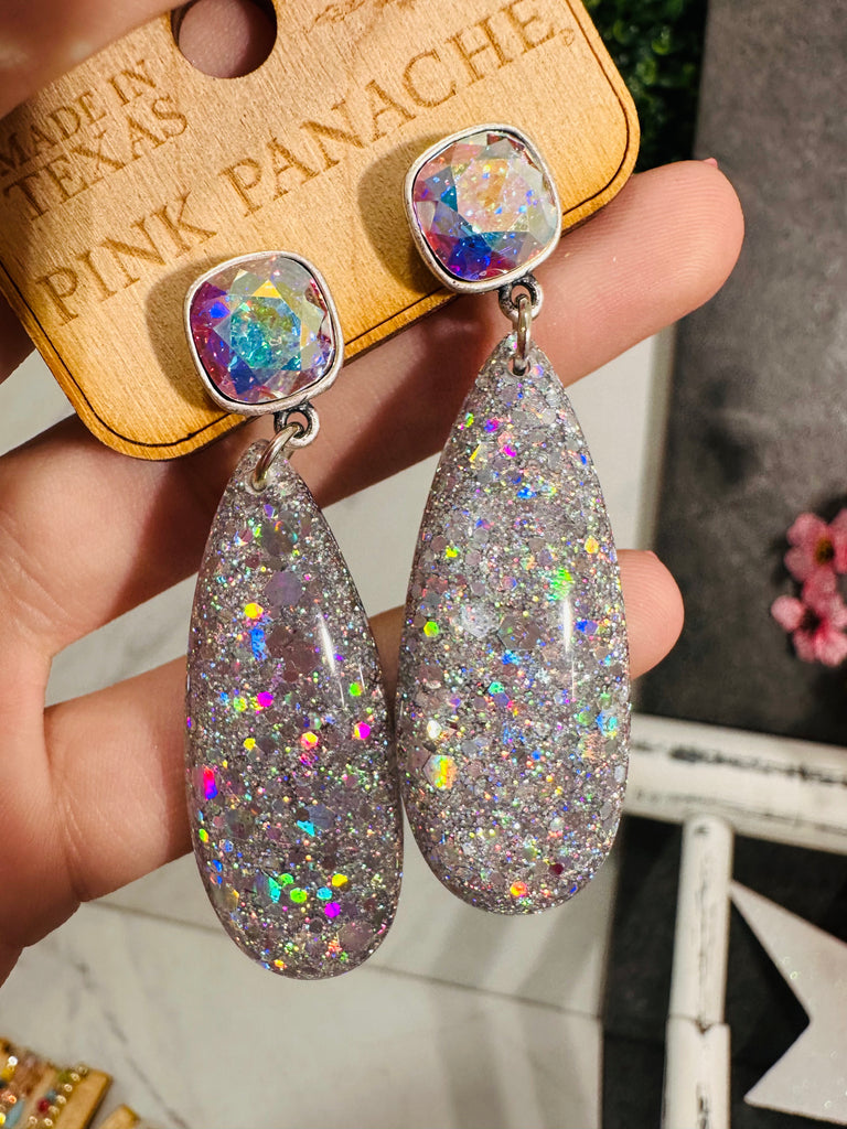 Silver Static Glitter Earrings