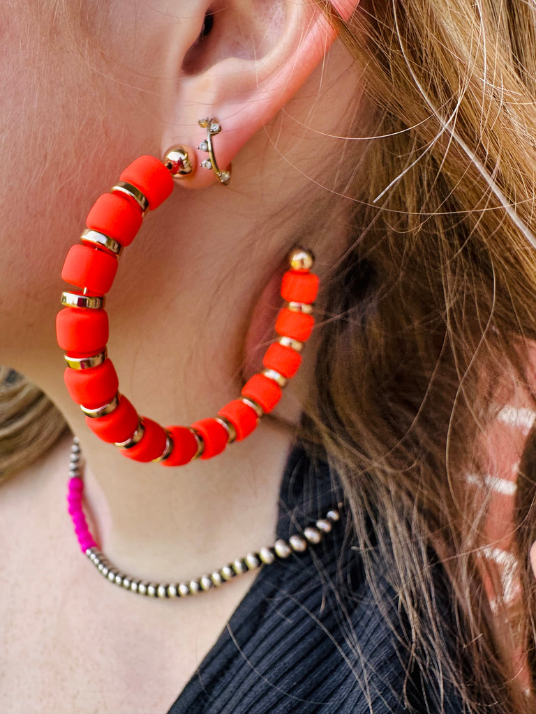 Neon Orange Hoop Earrings