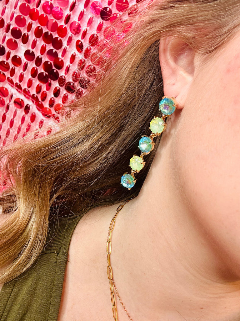 Mint Round Crystal Dangel Earrings