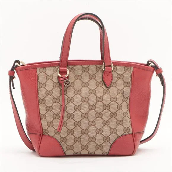 Gucci GG Canvas Two-Way Shoulder Bag Beige x Red