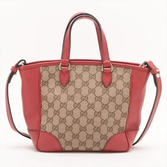 Gucci GG Canvas Two-Way Shoulder Bag Beige x Red