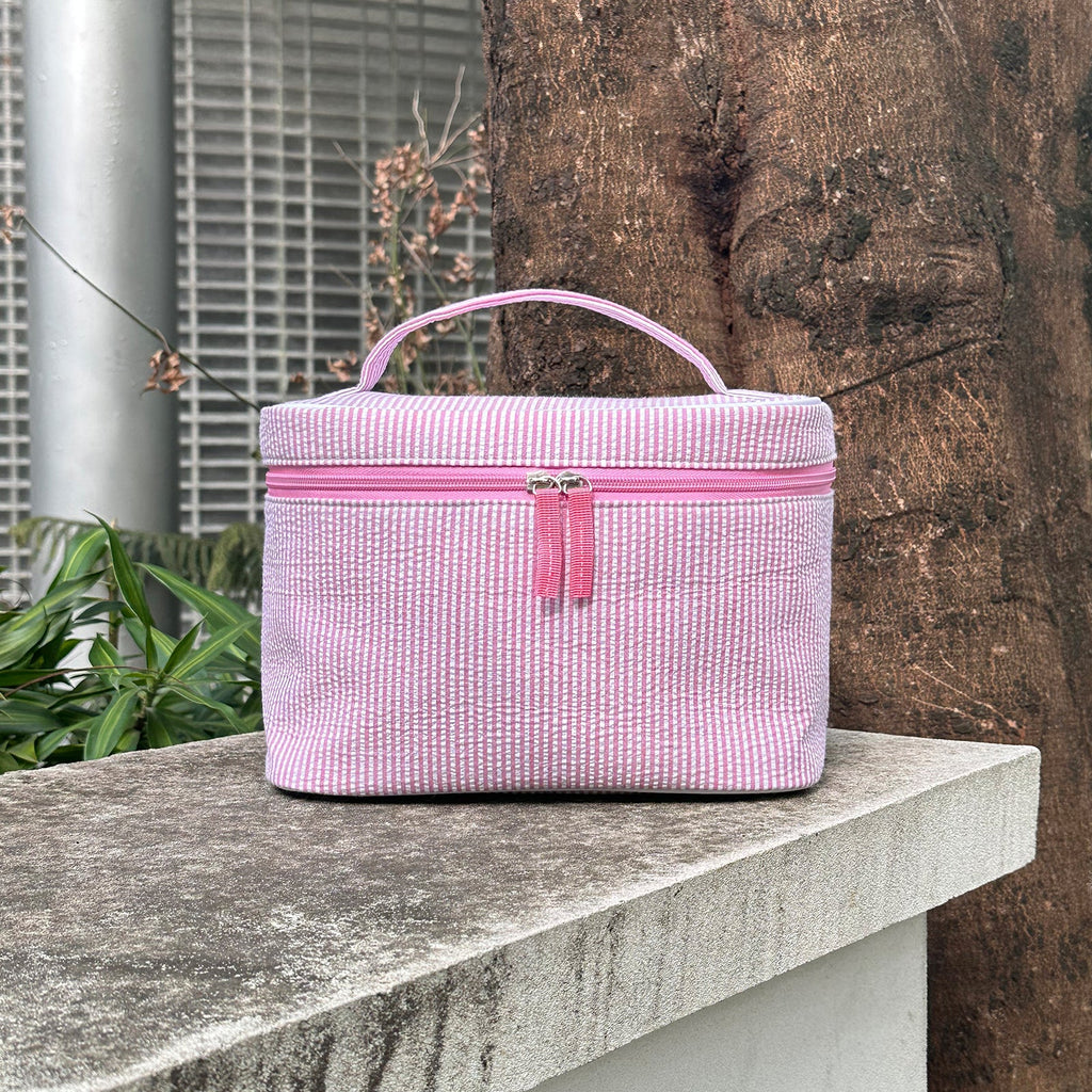 Pink Seersucker Cosmetic Case