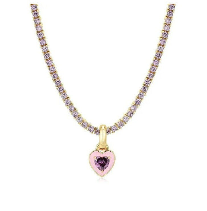 Purple Cute Heart Crystal Choker Necklace