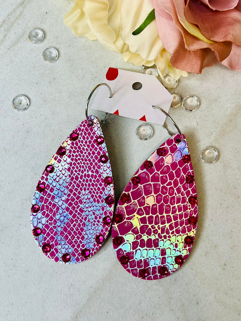 Jungle Pink Hologram AB Leather Earrings