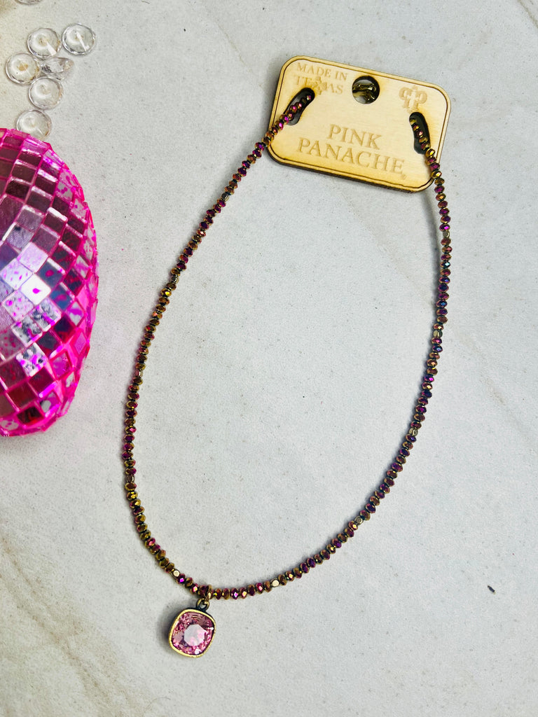 Pink Lava Shimmer Necklace With Crystal