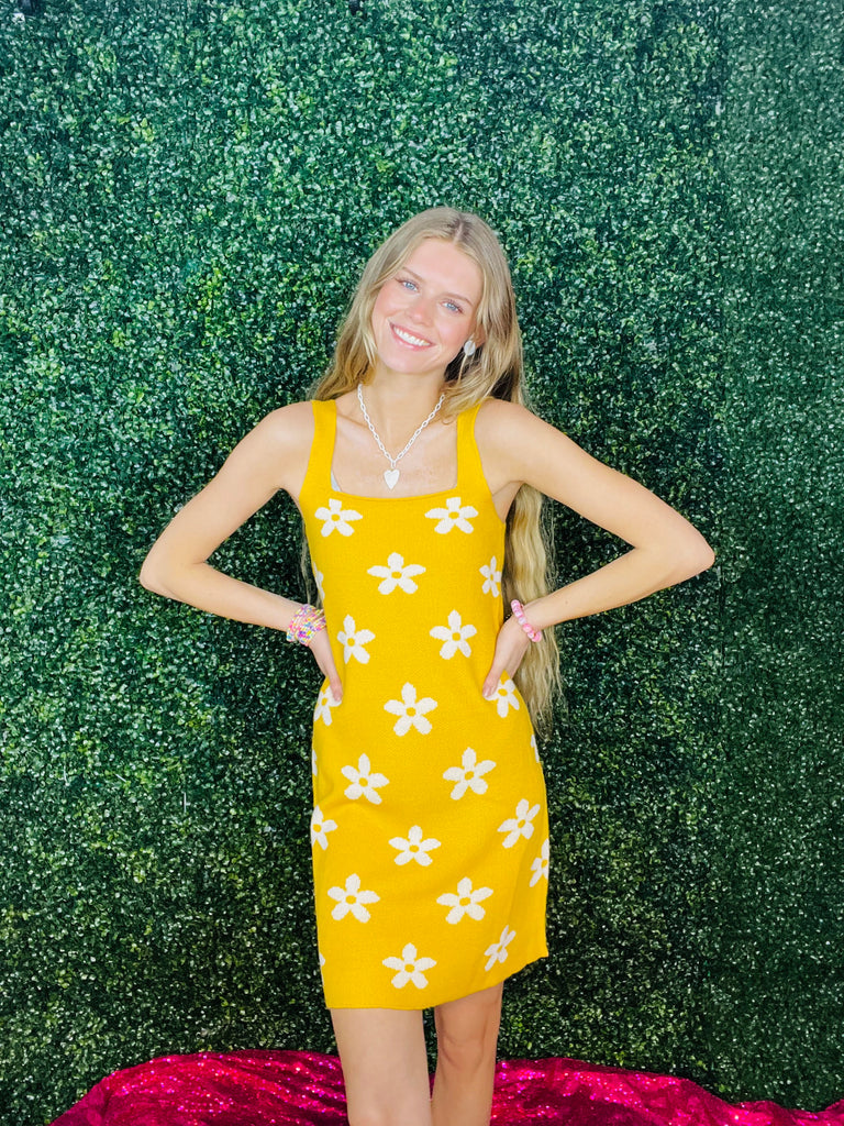 Sunny Yellow Daisy Knit Dress