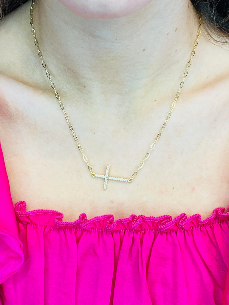Side Cross Gold Necklace