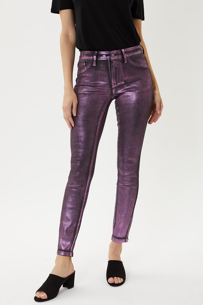 Mid Rised Foiled Vegan Leather Pants By Kan Can
