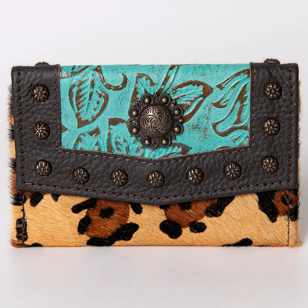 Fierce Feline Hide & Tooled Leather Trifold Wallet