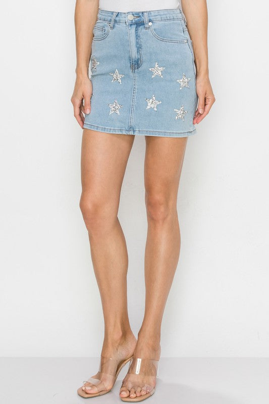 Sparkle Star Denim Skirt