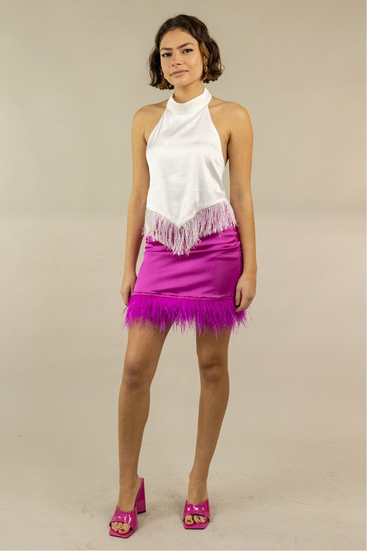 Fuchsia Fur Hemmed Skirt