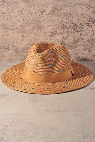 ~Tan~ Multi Rhinestone Fedora Hat