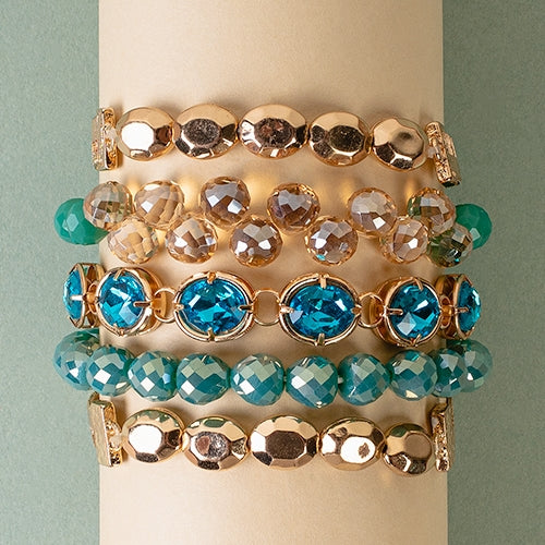 Gold & Turquoise Crystal Bracelet Set
