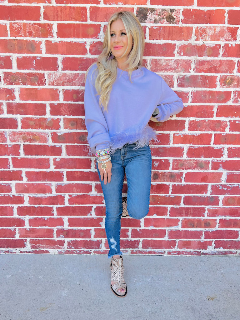 Feathered Barbie Sweater Top-LAVENDER
