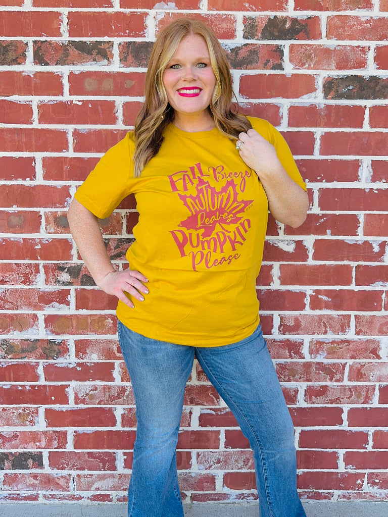 Fall Breeze And Autumn Leaves Tee - Mustard