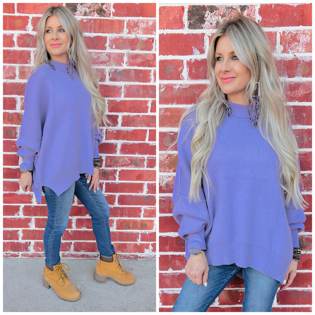 Purple Ribbed Knit Sweater