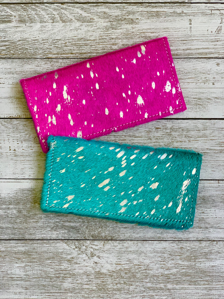 Western Barbie Turquoise & Silver Hair on Hide wallet