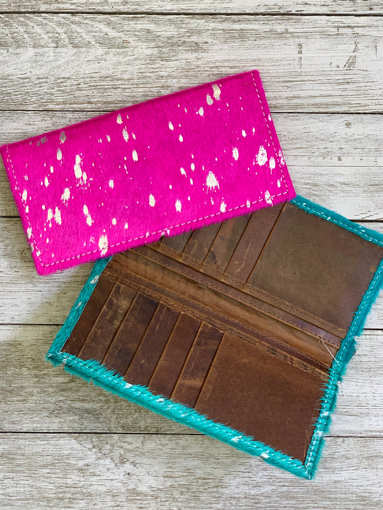 Western Barbie Turquoise & Silver Hair on Hide wallet