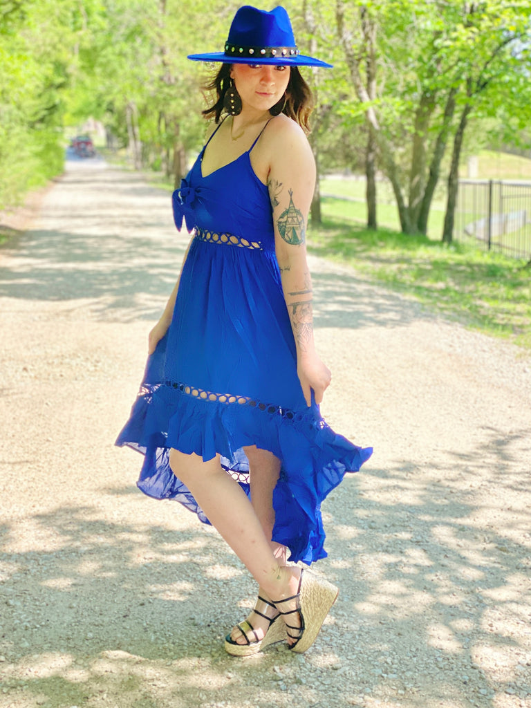Royal Lace Hi-Lo Dress in Blue