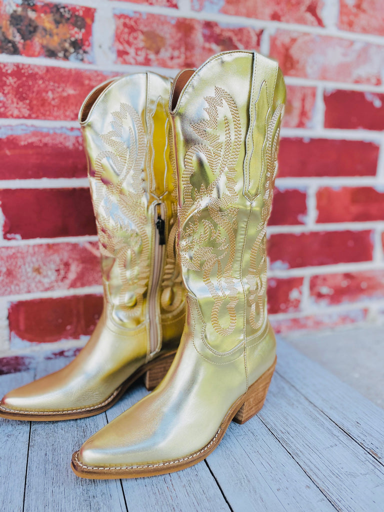 Light Taupe Golden Metallic Cowgirl Boots