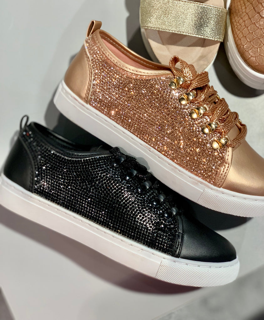 Rose gold Get up and go rhinestone tennis shoes