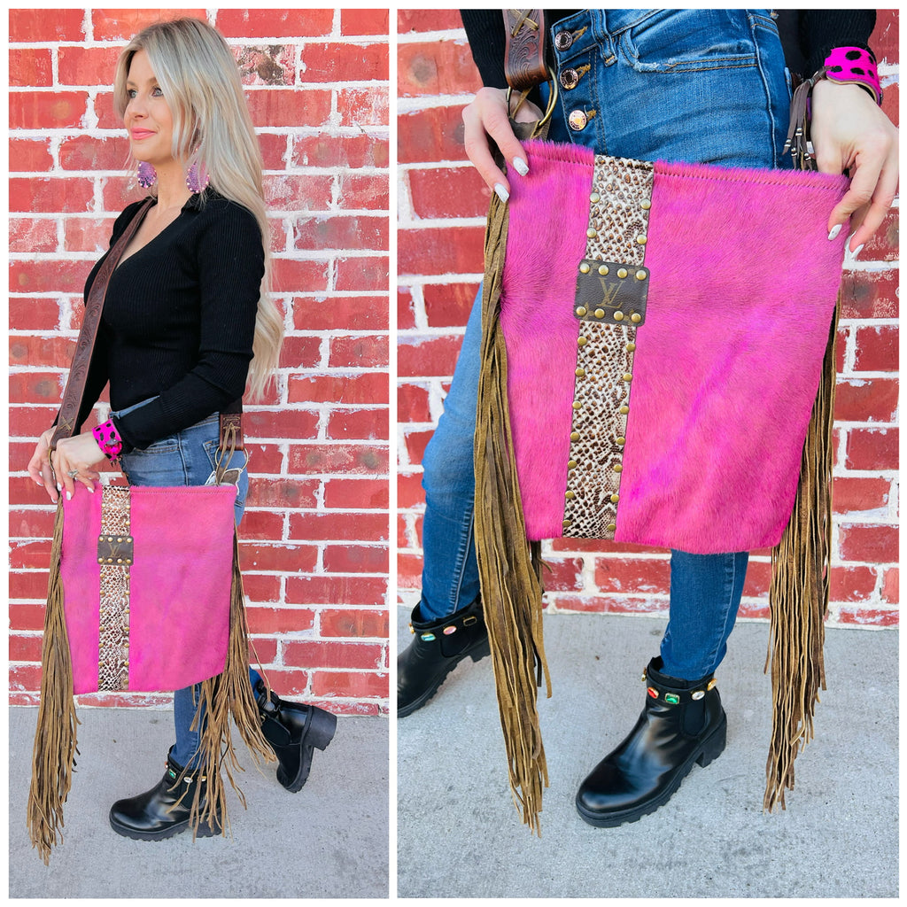 Keep It Gypsy Fringe Crossbody, croc, cowhide, fringe, upcycle, NFR,  Western