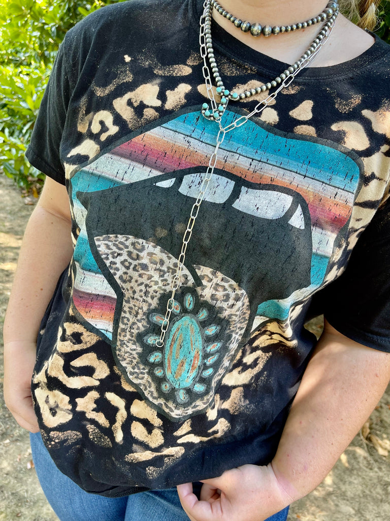 Graphic Tee 34 Serape Tongue with Leopard Bleach