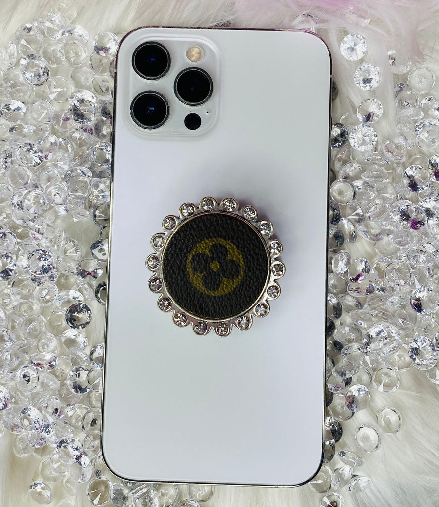 Silver Clear Crystal Upcycled Phone Grip