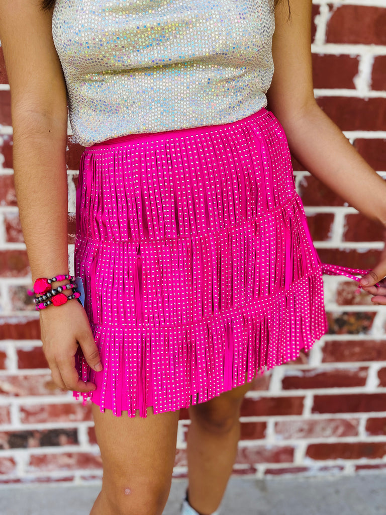 Hot Pink Tiered Studded Elastic Skirt