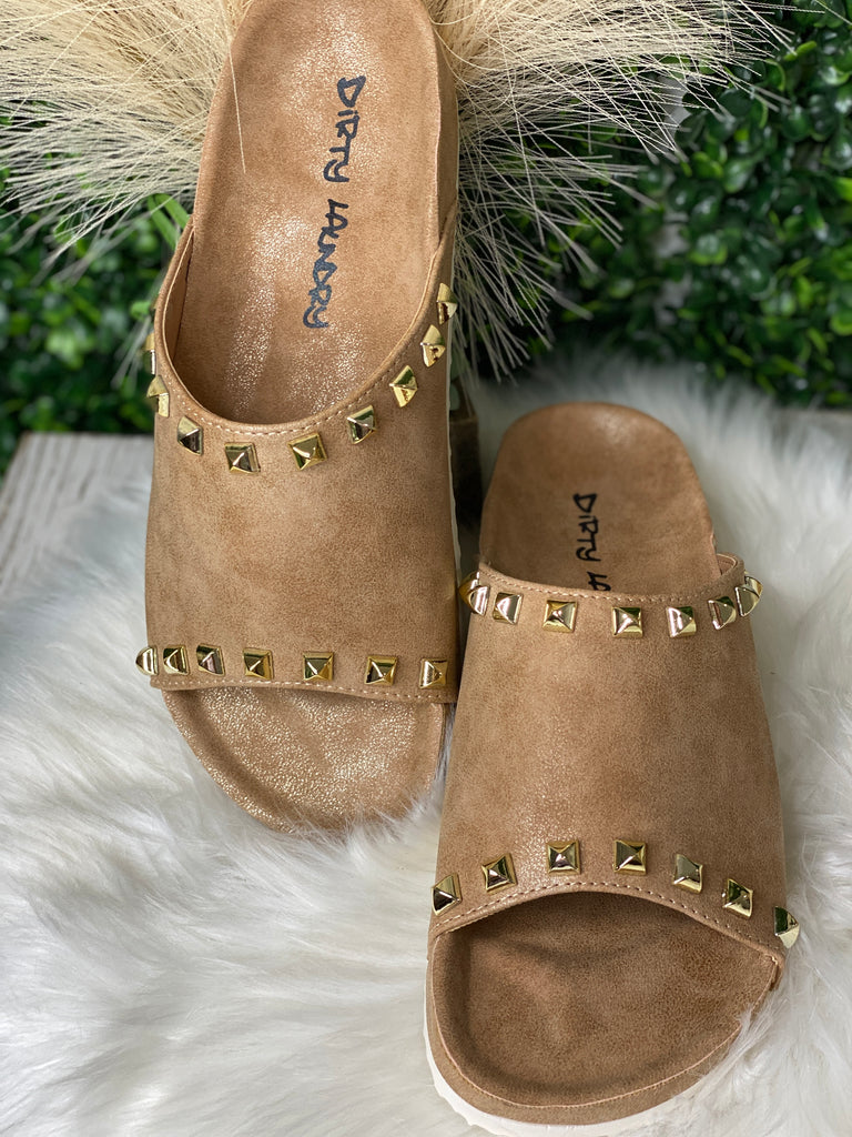 Qiana Tan Suede Studded Sandals