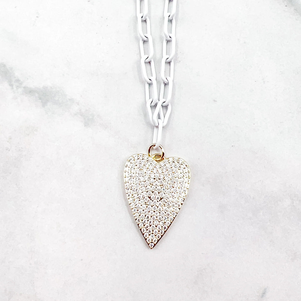 White - Enamel Crystal Heart Necklace