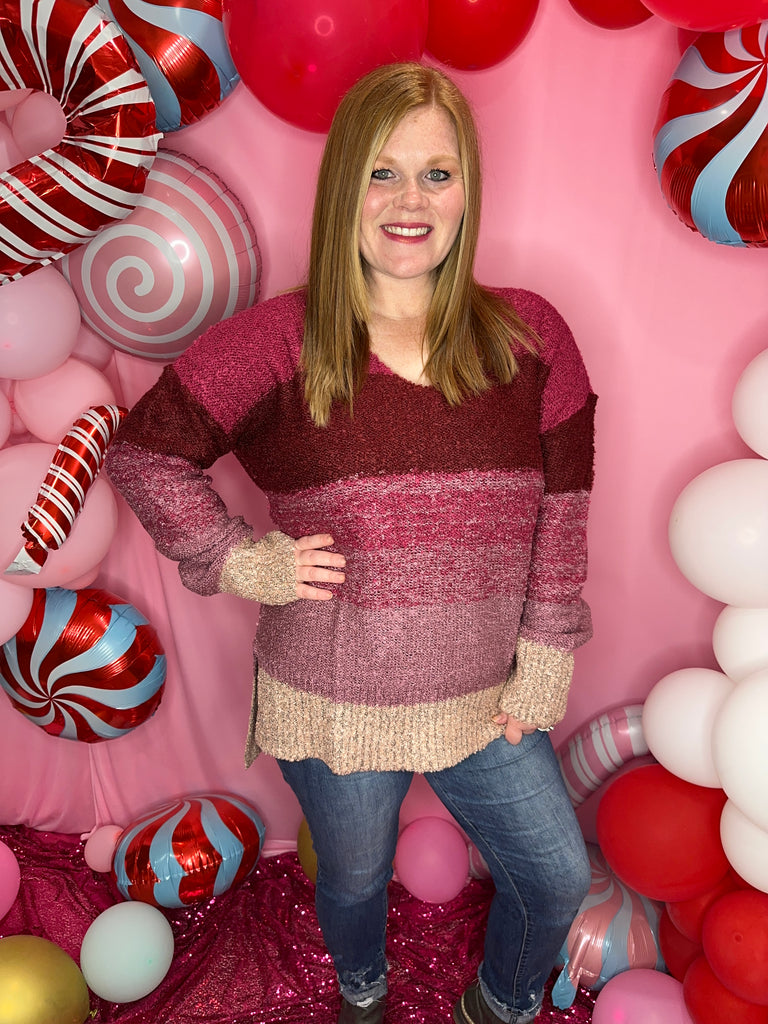 Unforgettable Striped Sweater -Berry