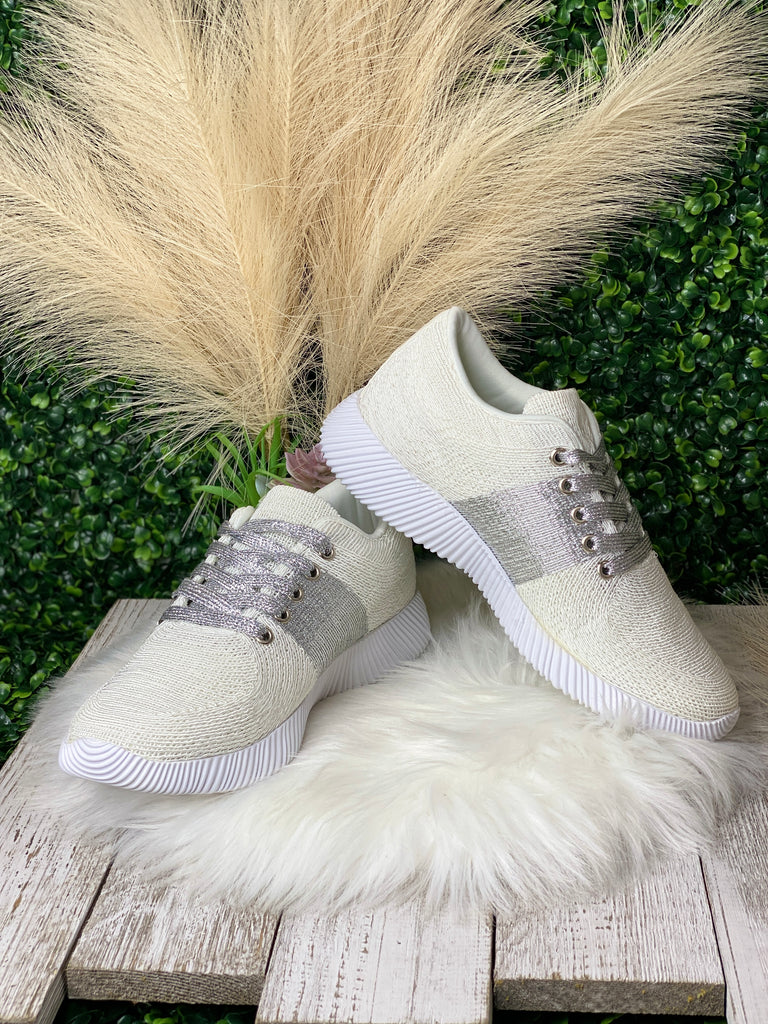 White Fly Knit Tennis Shoes