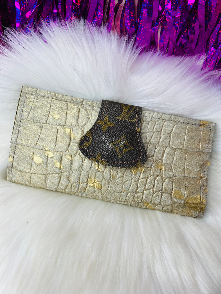 Embossed Ivory & Gold Upcycled Small Wallet/Clutch
